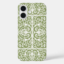Olive Green Scrollings Muster iPhone 16 Hülle