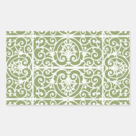 Olive Green Scrollings Muster Rechteckiger Aufkleber