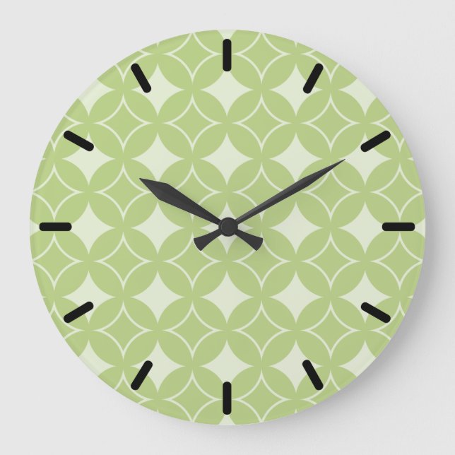 Olive Green Shippo Muster Große Wanduhr (Vorderseite)