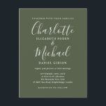 Olive Green Signature Script Wedding Einladungspostkarte<br><div class="desc">Diese elegante,  olivengrüne Hochzeitseinladung Postcard mit ihren charakteristischen Stilnamen kann mit Ihren Hochzeitsinformationen in modernen Schriften personalisiert werden. Entwickelt von Thisisnotme©</div>