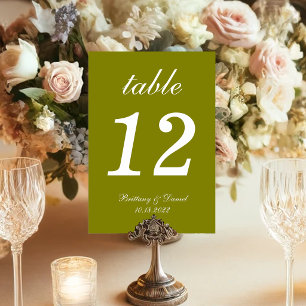 Olive Green Simple Calligraphy Wedding Tischnummer