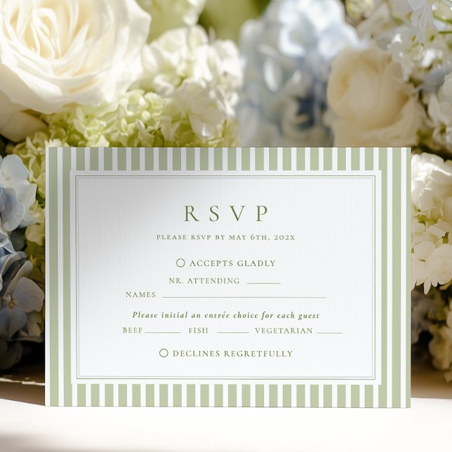 Olive Green Stripes Wedding RSVP Karte (Von Creator hochgeladen)