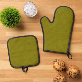 Olive green surface with subtle swirling pattern ofenhandschuh & Topflappen-Set