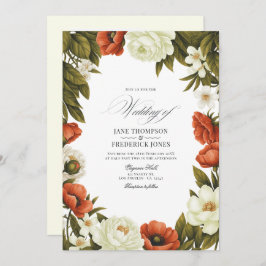 Olive Green Terracotta & Soft Ivory Floral Wedding Einladung