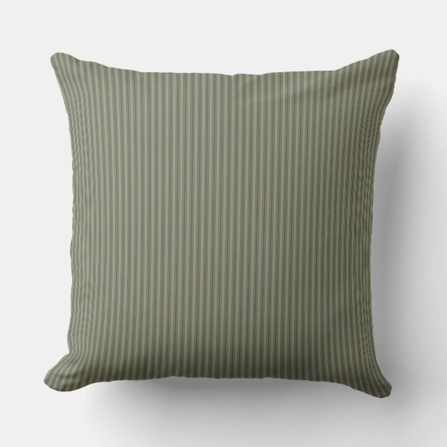 Olive Green Ticking Stripe Kissen (Vorderseite)