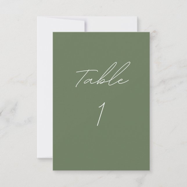 Olive Green Tischnummer Card (Vorderseite)