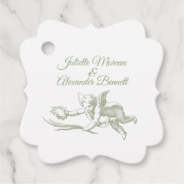 Olive Green Toile de Jouy Cherub Wedding Favor Tag Geschenkanhänger