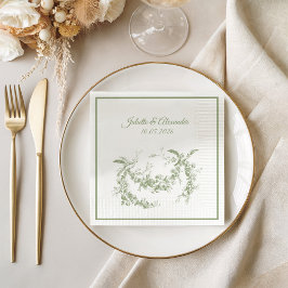 Olive Green Toile de Jouy Wedding Paper Napkins Serviette
