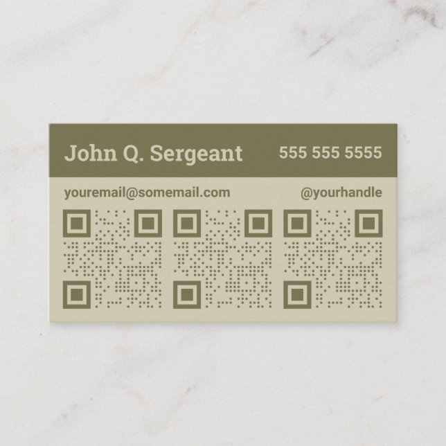 Olive Green Triple QR Code Business Card Visitenkarte (Vorderseite)
