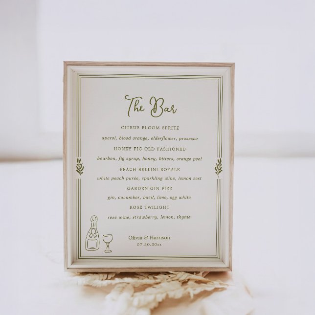 Olive Green Tuscan Elegant Bar Menu Sign Poster (Von Creator hochgeladen)