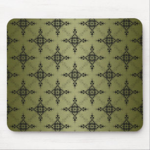Olive Green und Black Damask Muster Mousepad