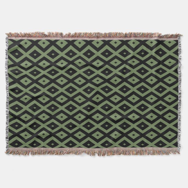 Olive-Green-und Black-Diamant-Muster Decke (Vorderseite)