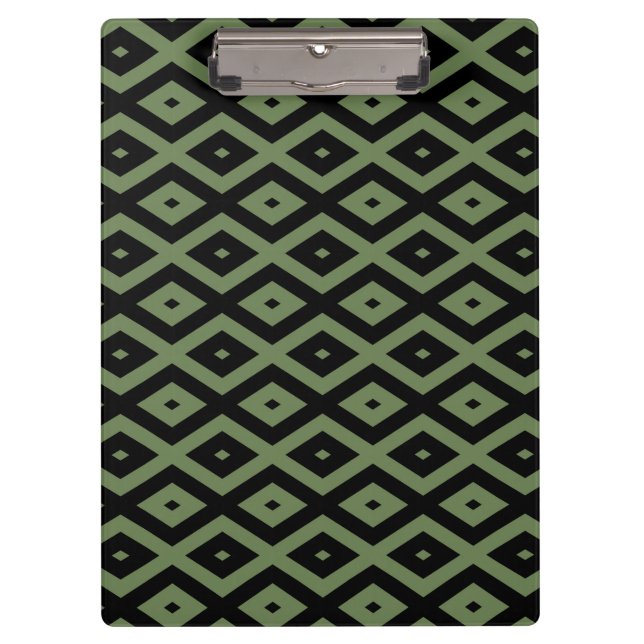 Olive-Green-und Black-Diamant-Muster Klemmbrett (Vorderseite)