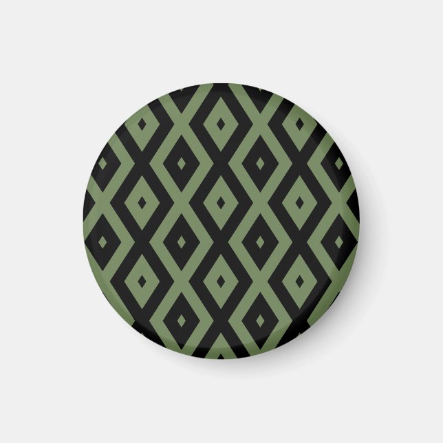 Olive-Green-und Black-Diamant-Muster Magnet (Vorne)