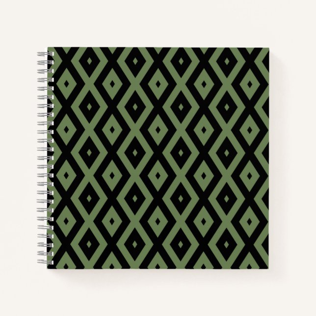 Olive-Green-und Black-Diamant-Muster Notizbuch (Vorderseite)