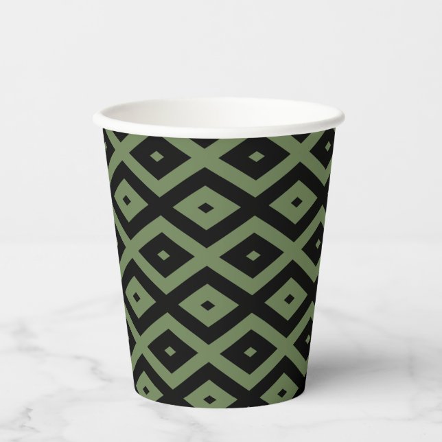 Olive-Green-und Black-Diamant-Muster Pappbecher (Vorderseite)