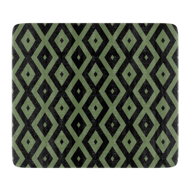 Olive-Green-und Black-Diamant-Muster Schneidebrett (Vorderseite)