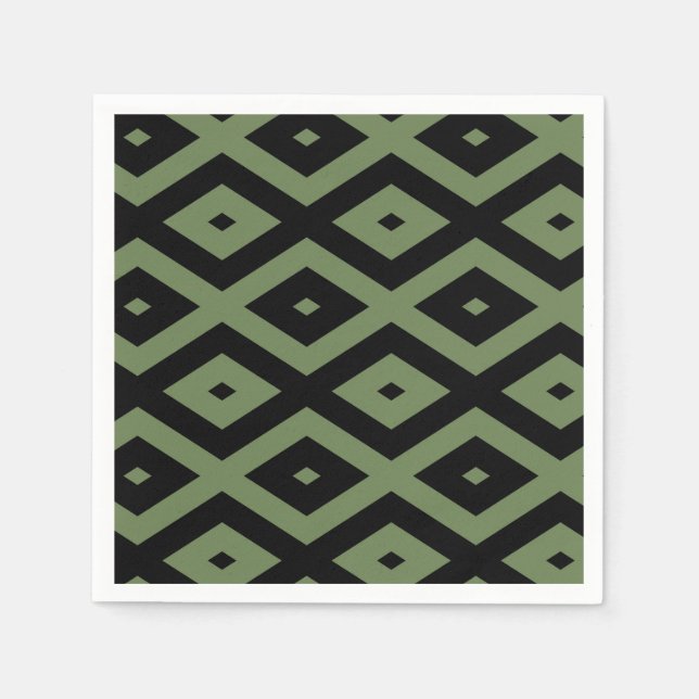 Olive-Green-und Black-Diamant-Muster Serviette (Vorderseite)