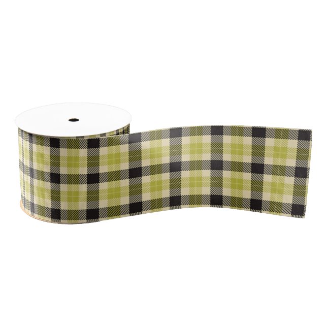 Olive Green und Black Tartan Kariert Ribbon Ripsband (Spule)