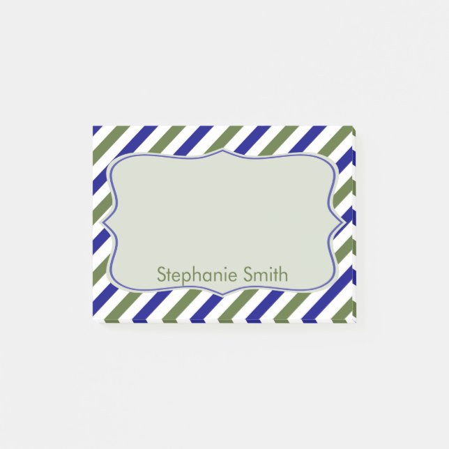 Olive Green und Navy Blue Oblique Stripes Muster Post-it Klebezettel (Vorderseite)