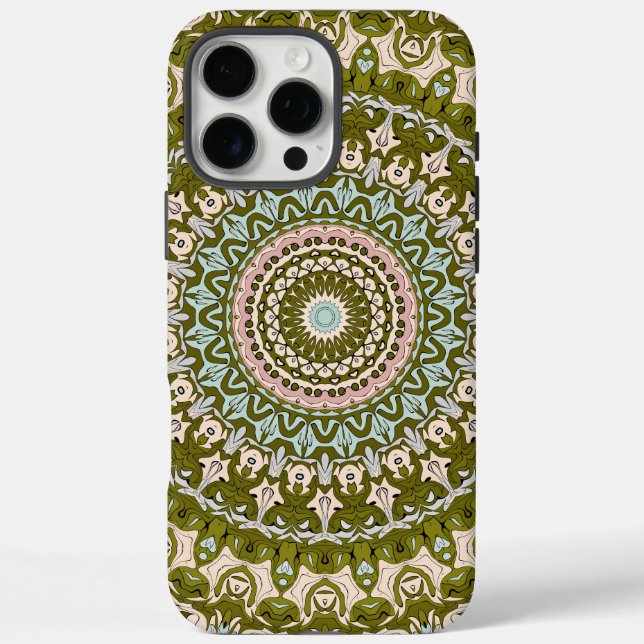 Olive Green und Pastel Mandala Muster Case-Mate iPhone Hülle (Rückseite)