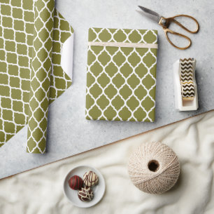 Olive Green und White marokkanische Quatrefolie Geschenkpapier