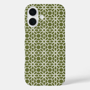 Olive green und White marokkanische Zellige Muster iPhone 16 Hülle
