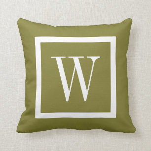 Olive Green und White Preppy Square Monogram Kissen