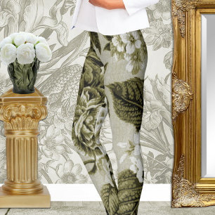 Olive Green Vintag Floral Toile Nr. 1 Leggings