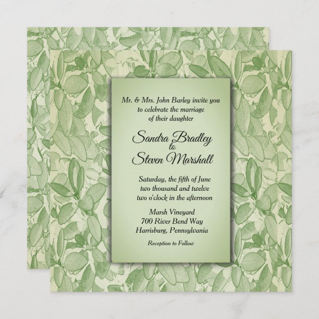 Olive Green Vintag Theme Wedding Einladung (Vorne/Hinten)