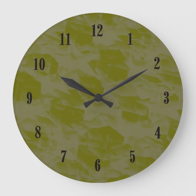 Olive Green Wall Clock mit schwarzen Zahlen Große Wanduhr (Vorderseite)