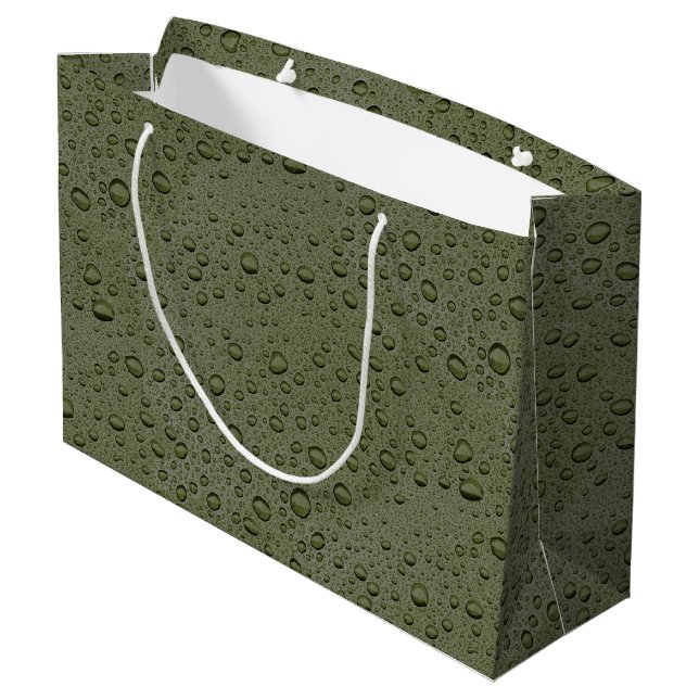 Olive-Green-Water-Tröpfchen Große Geschenktüte (Rückseite Schrägansicht)