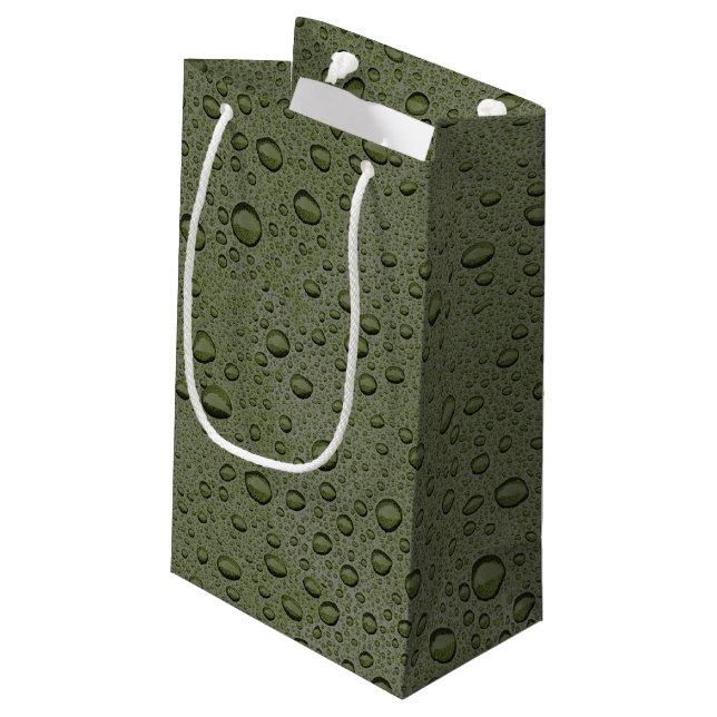 Olive-Green-Water-Tröpfchen Kleine Geschenktüte (Rückseite Schrägansicht)