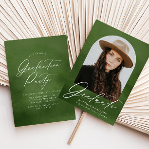 Olive Green Watercolor Arch Foto Graduation Party Einladung