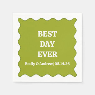 Olive Green Wavy Custom Wedding Serviette