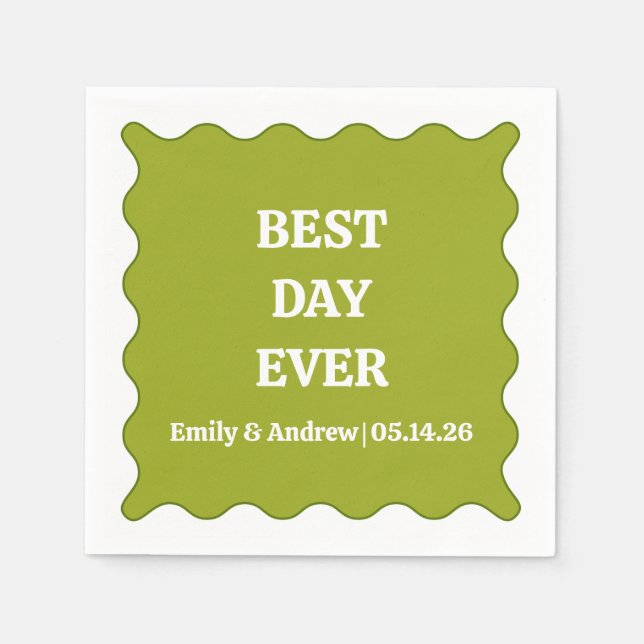 Olive Green Wavy Custom Wedding Serviette (Vorderseite)