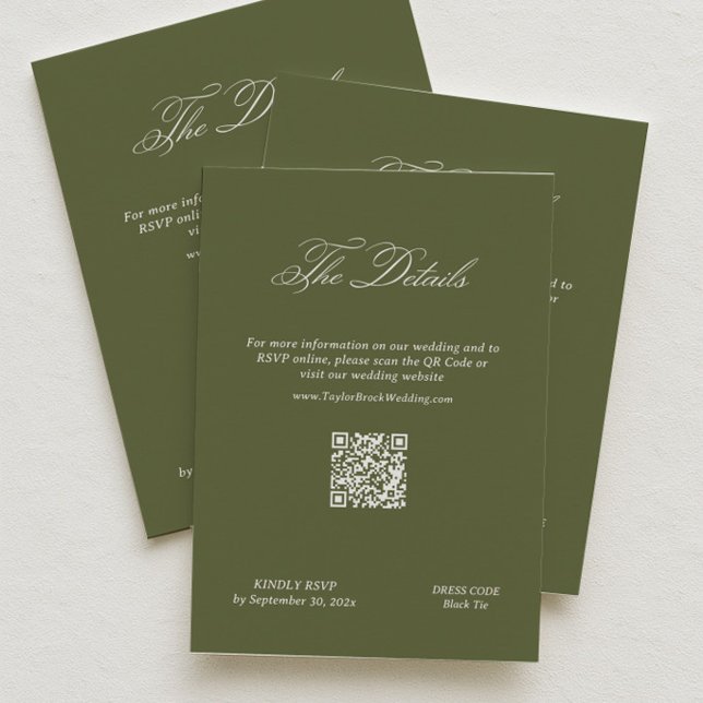 Olive Green Wedding Details Qr Code Begleitkarte (Von Creator hochgeladen)