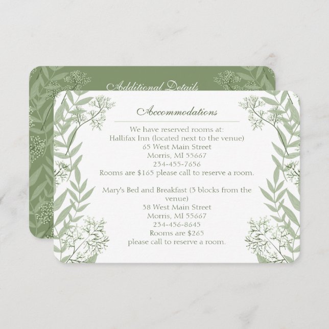 Olive Green Wedding Vintag Botanical Begleitkarte (Vorne/Hinten)