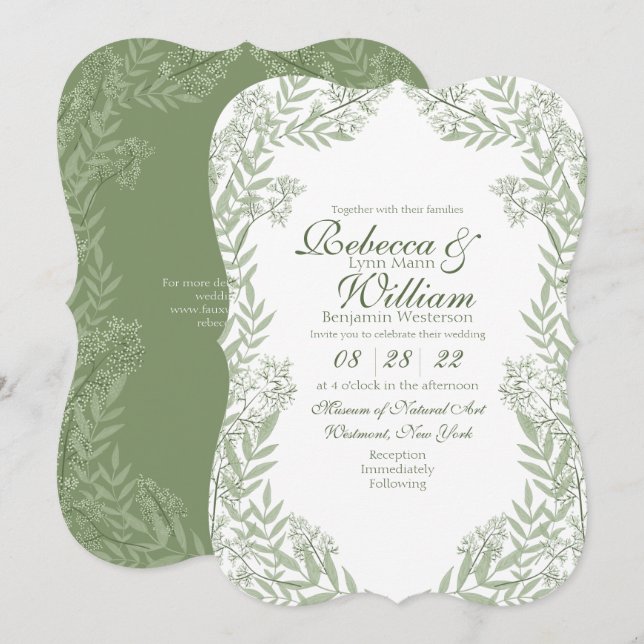 Olive Green Wedding Vintag Botanical Einladung (Vorne/Hinten)