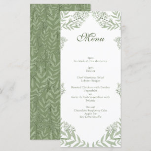 Olive Green Wedding Vintag Botanical Menu Menükarte
