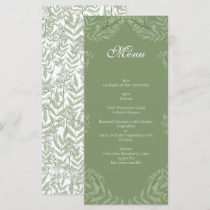 Olive Green Wedding Vintag Botanical Menu Menükarte