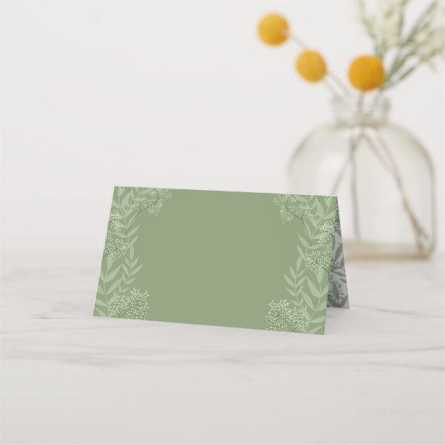 Olive Green Wedding Vintag Botanical Platzkarte (Vorderseite)