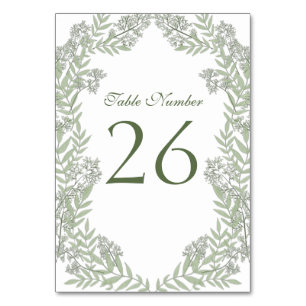 Olive Green Wedding Vintag Botanical Tischnummer