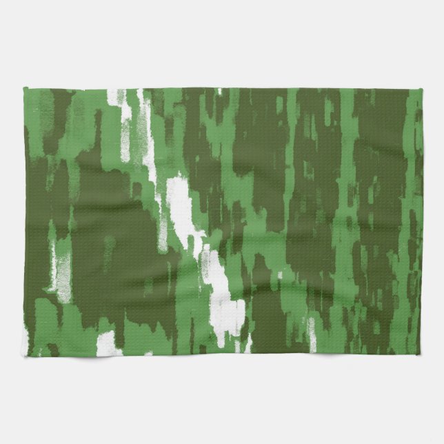 Olive Green White Abstrakt Art Retro Küchentuch (Horizontal)