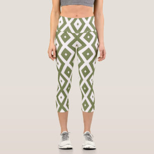Olive-Green-White-Diamant Capri Leggings