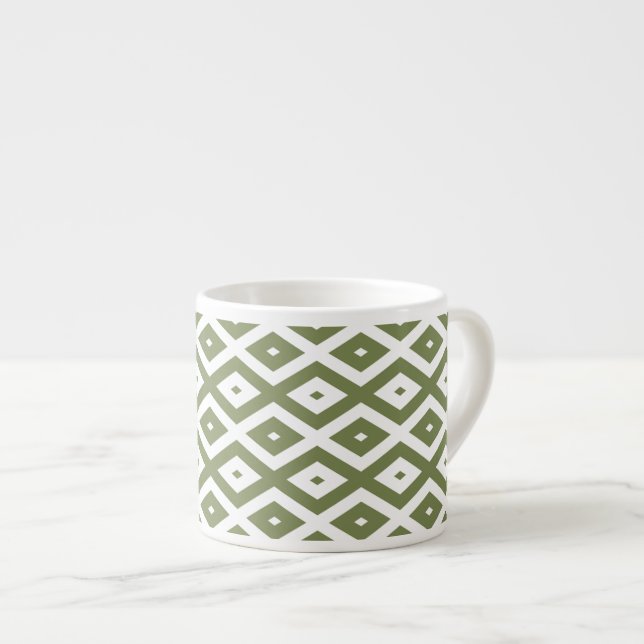 Olive-Green-White-Diamant Espressotasse (Vorderseite Rechts)