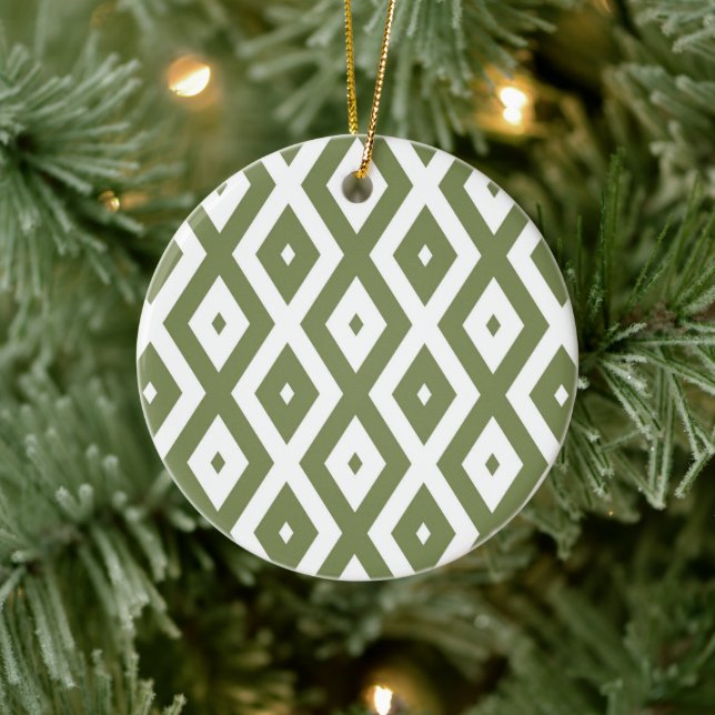 Olive-Green-White-Diamant Keramik Ornament (Baum)