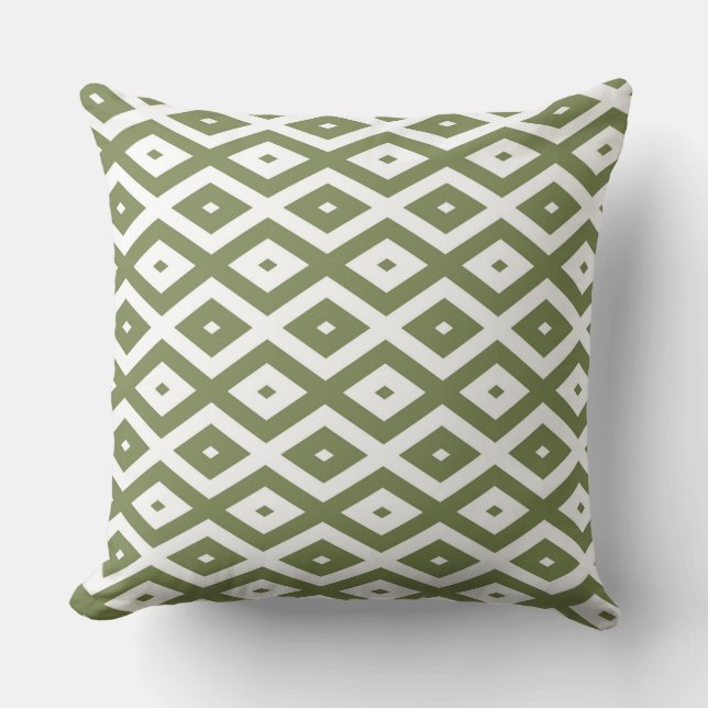 Olive-Green-White-Diamant Kissen (Vorderseite)