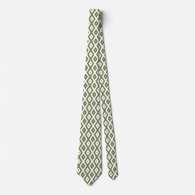 Olive-Green-White-Diamant Krawatte (Vorderseite)