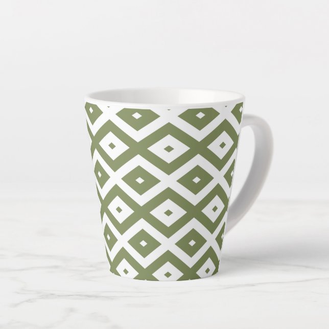 Olive-Green-White-Diamant Milchtasse (Rechte Ecke)